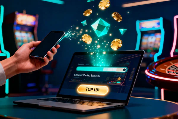 Kartentisch mit Jetons und digitalem Interface im Jahr 2026